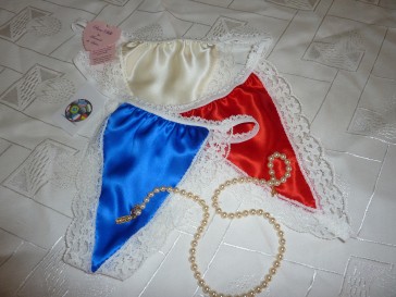 World cup 2010 pure silk G String thongs by Francois de Loire Red White Blue