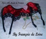 Pure silk red and black suspender garter belt by Francois de Loire