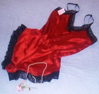 Red silk camiknicker by Francois de Loire